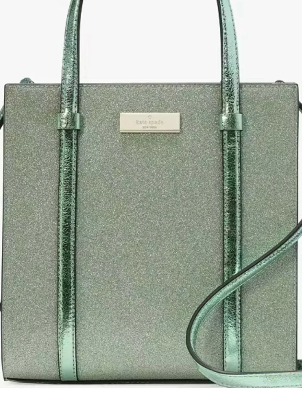 NWOT Kate Spade Green Metallic Tote Bag